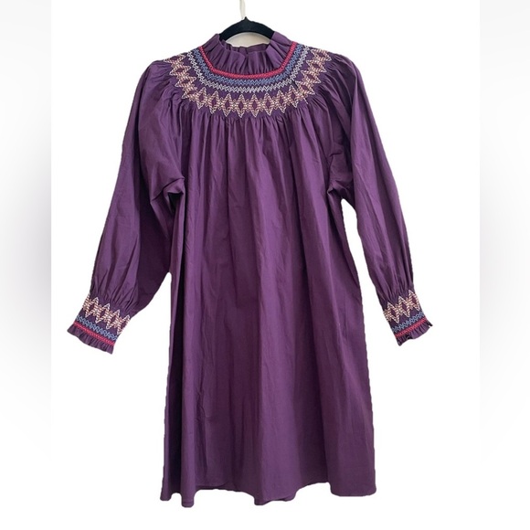 Pomander Place Tuckernuck Plum Smocked Wrenley Mini Dress - Sz Small high neck - Picture 5 of 16